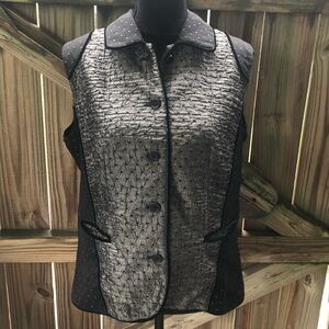 Coldwater Creek Two Tone Tailored Silver & Black Button Up Vest Size M